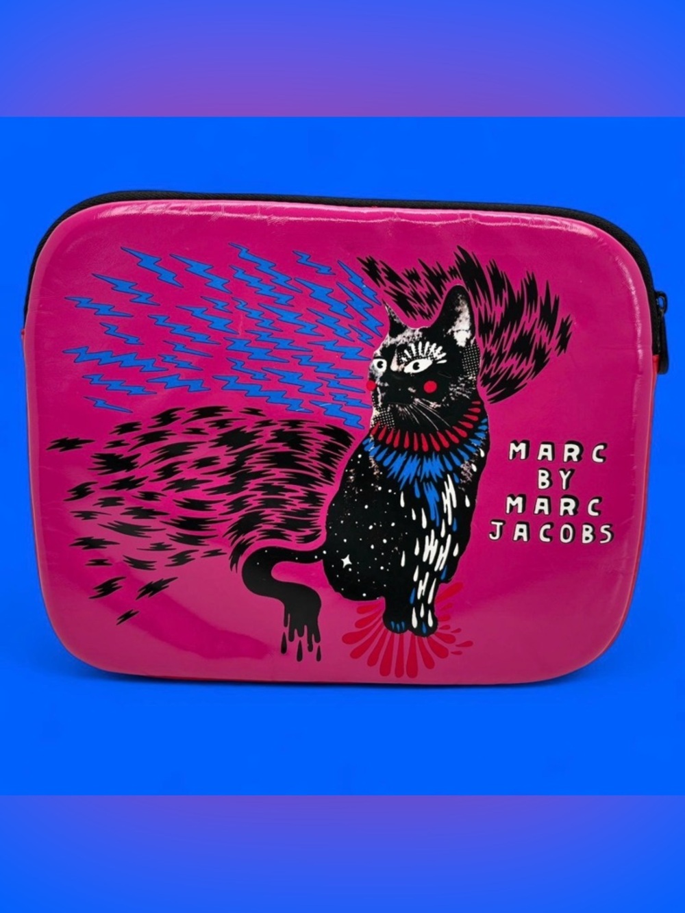 Marc Jacobs Vintage Pink Cat iPad Mac Tablet Sleeve Graphic Logo Padded Graffiti